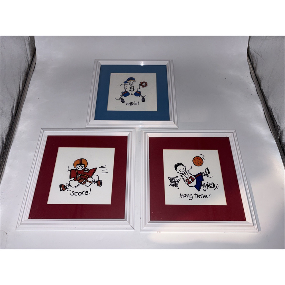 Donna Klotkle Stick Figure Kids Prints Framed Matted 12x12 Inch Set of 3